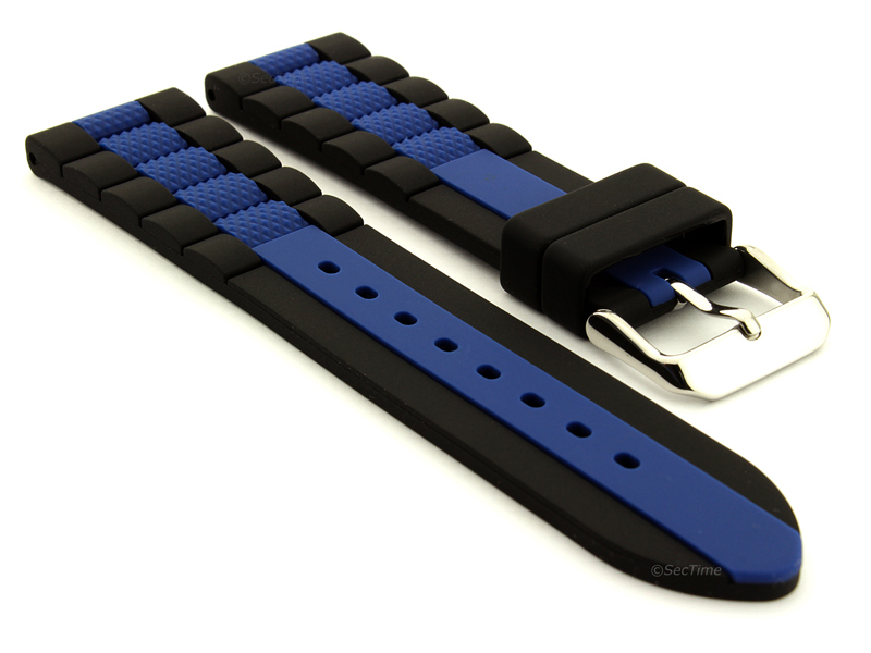 Two-colour Silicone Rubber Waterproof Watch Strap Forte Black/Blue 02