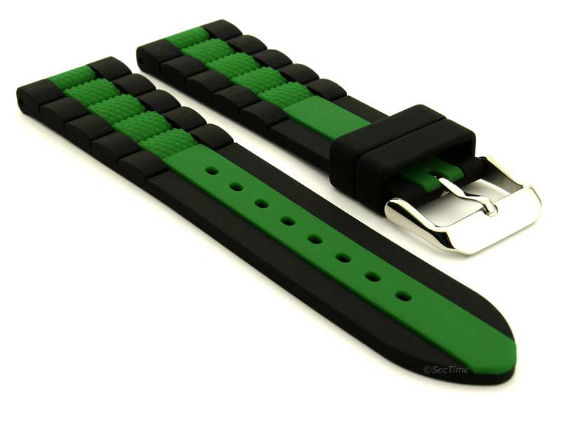 Two-colour Silicone Rubber Waterproof Watch Strap Forte Black/Green 02