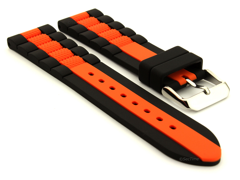 Two-colour Silicone Rubber Waterproof Watch Strap Forte Black/Orange 02