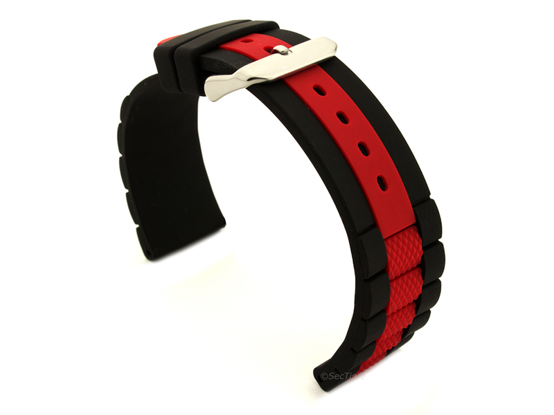 Two-colour Silicone Rubber Waterproof Watch Strap Forte Black/Red 01