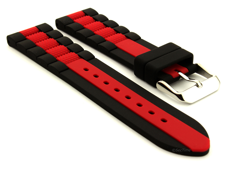 Two-colour Silicone Rubber Waterproof Watch Strap Forte Black/Red 02