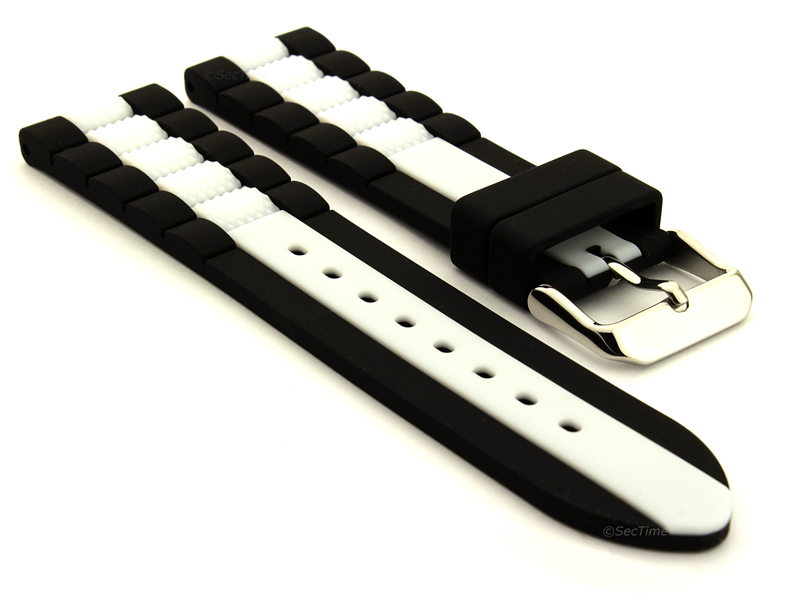 Two-colour Silicone Rubber Waterproof Watch Strap Forte Black/White 02