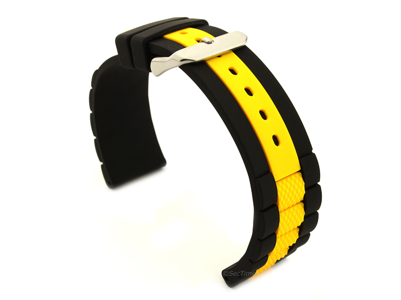 Two-colour Silicone Rubber Waterproof Watch Strap Forte Black/Yellow 01