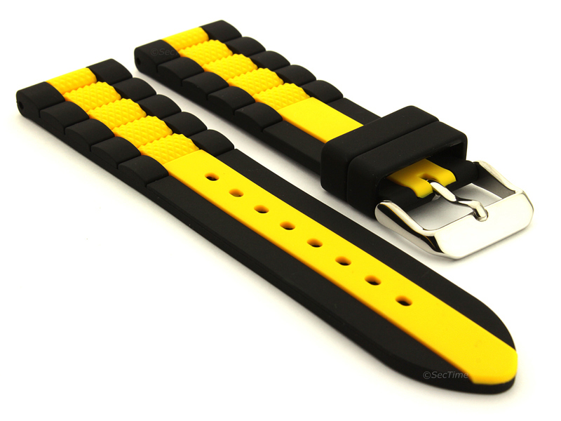 Two-colour Silicone Rubber Waterproof Watch Strap Forte Black/Yellow 02