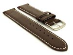 Genuine Leather Watch Strap Genk Dark Brown / White 17mm