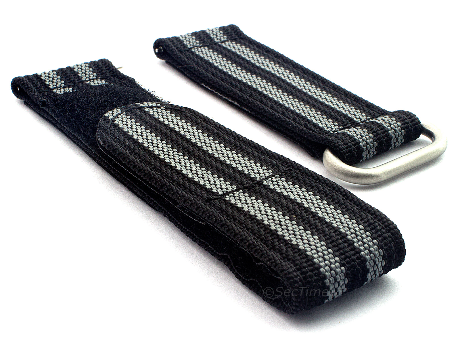 Quick Release Watch Strap Ribbed Nylon Hook & Loop TP Black/Grey (JB) 01