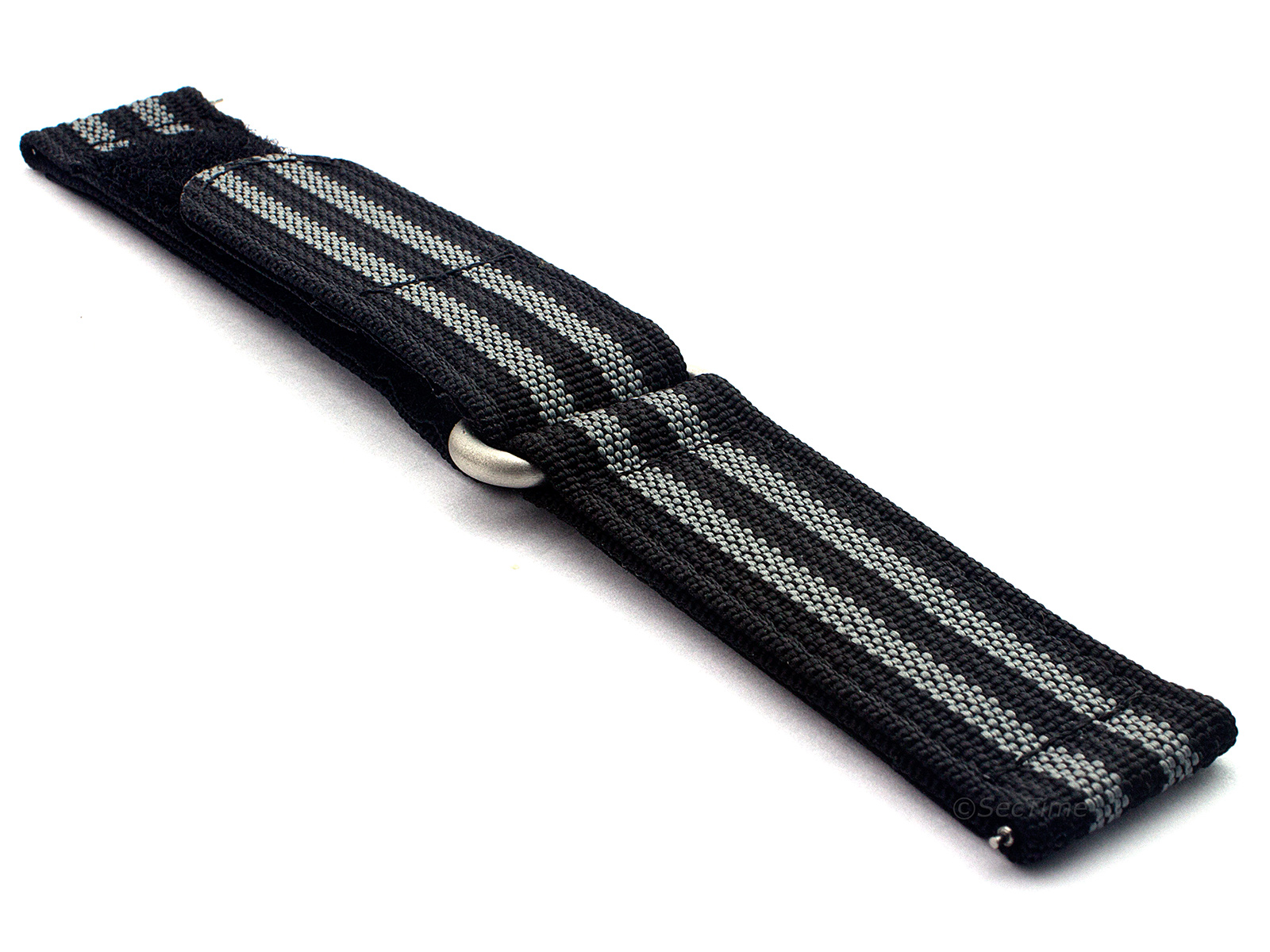 Quick Release Watch Strap Ribbed Nylon Hook & Loop TP Black/Grey (JB) 03