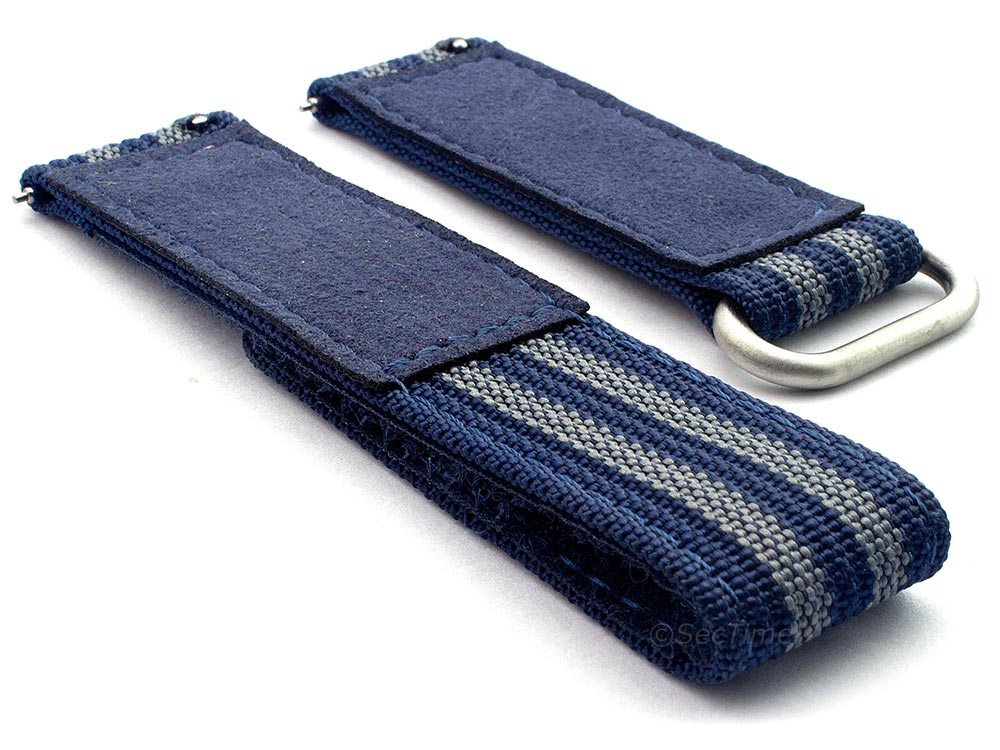 Quick Release Watch Strap Ribbed Nylon Hook & Loop TP Navy Blue/Grey (5) 02
