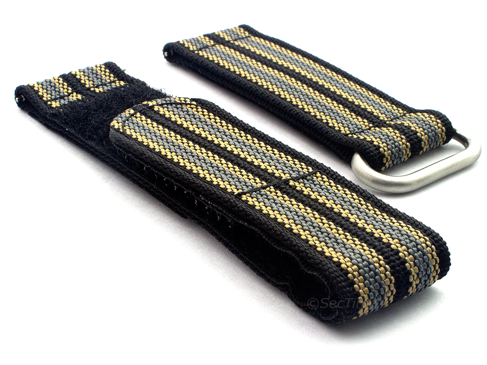 Quick Release Watch Strap Ribbed Nylon Hook & Loop TP Black/Beige/Grey (9) 01