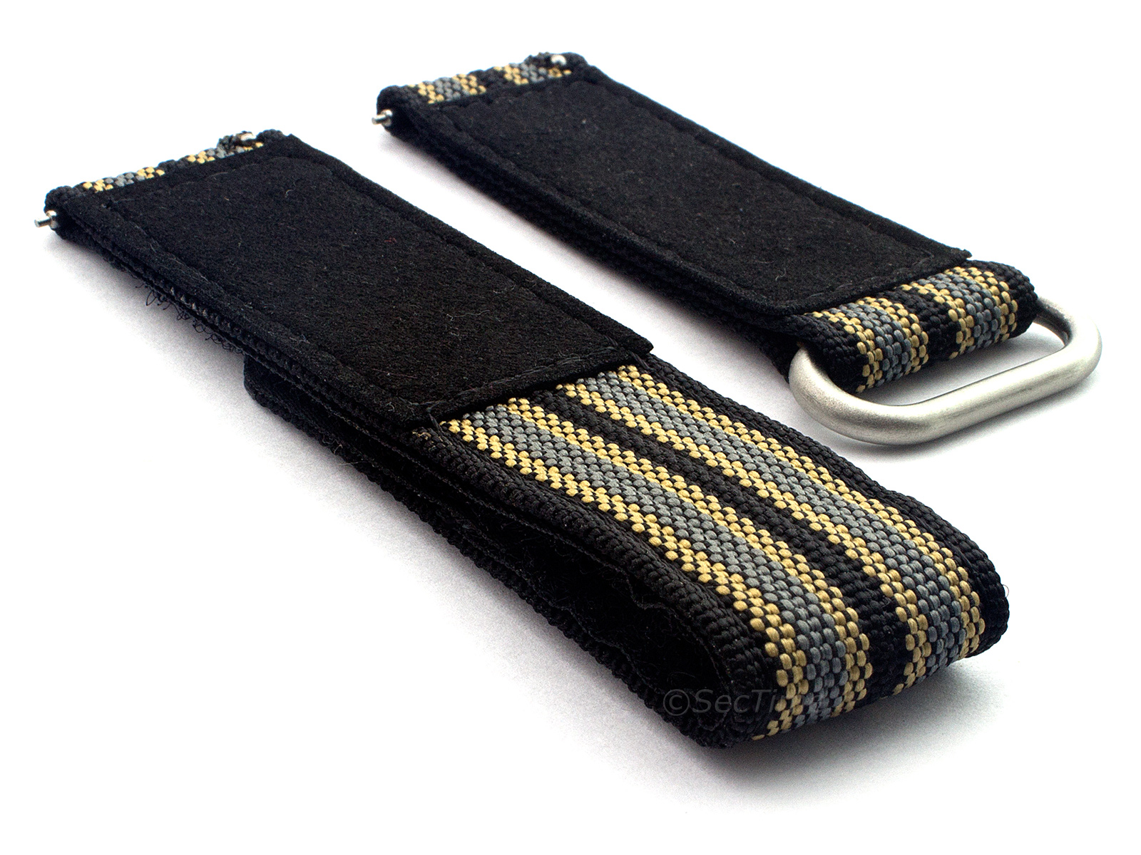 Quick Release Watch Strap Ribbed Nylon Hook & Loop TP Black/Beige/Grey (9) 02