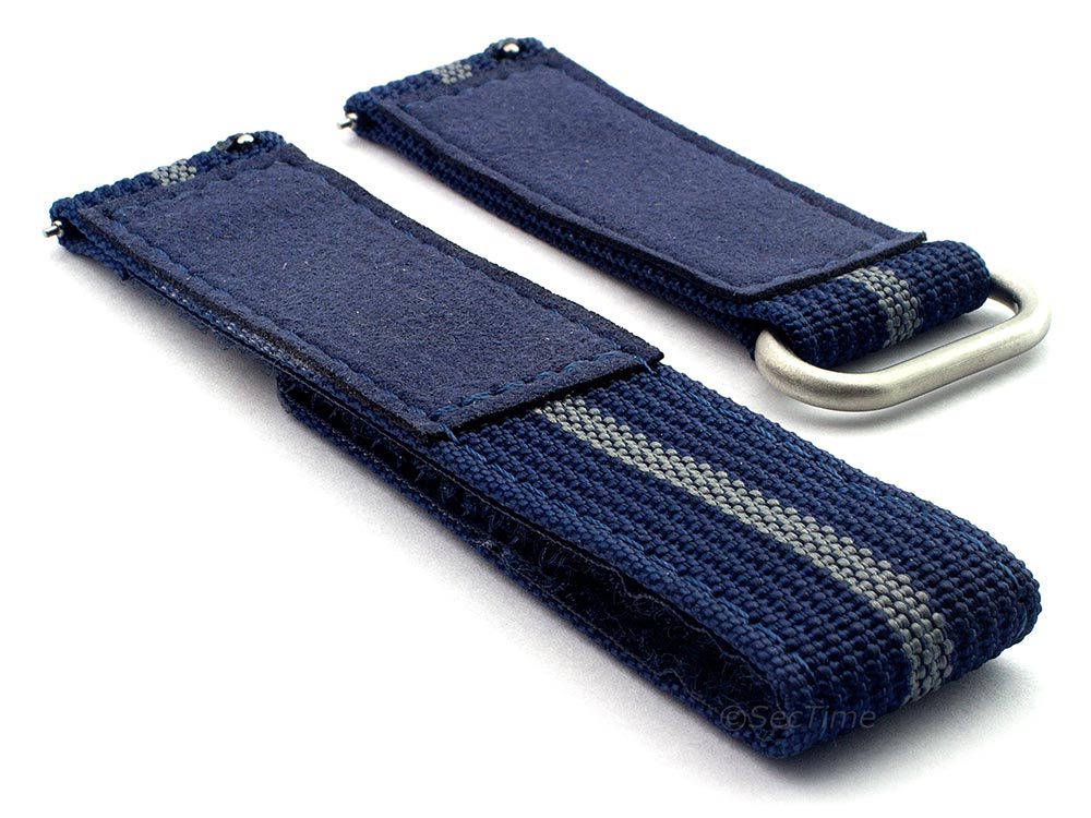 Quick Release Watch Strap Ribbed Nylon Hook & Loop TP Navy Blue/Grey (3) 02