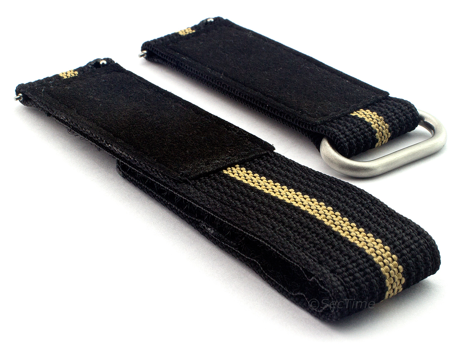 Quick Release Watch Strap Ribbed Nylon Hook & Loop TP Black/Beige (3) 02