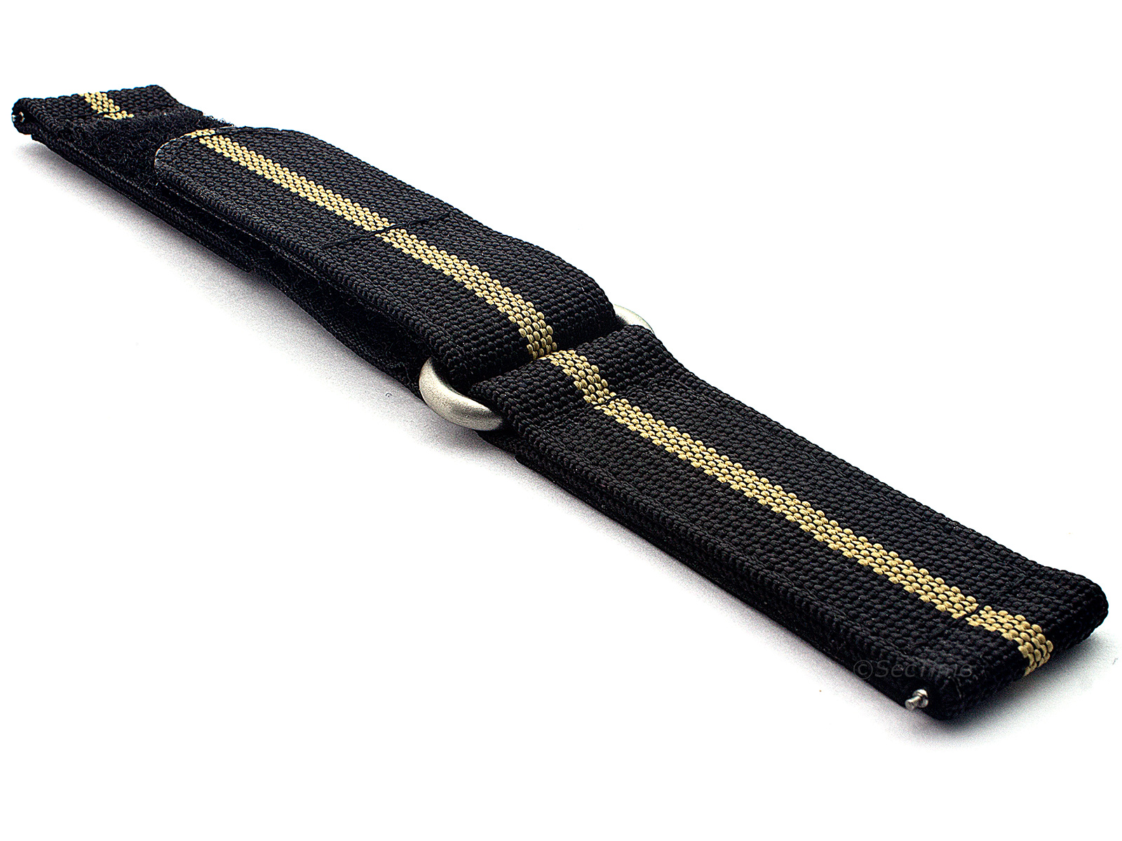 Quick Release Watch Strap Ribbed Nylon Hook & Loop TP Black/Beige (3) 03