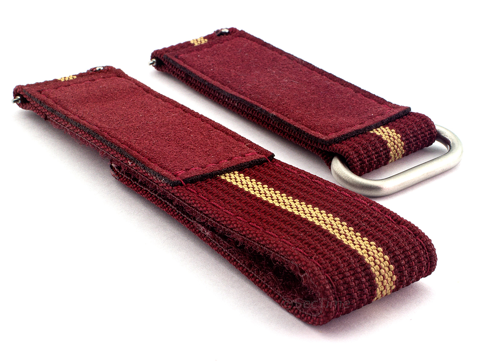 Quick Release Watch Strap Ribbed Nylon Hook & Loop TP Maroon/Beige (3) 02