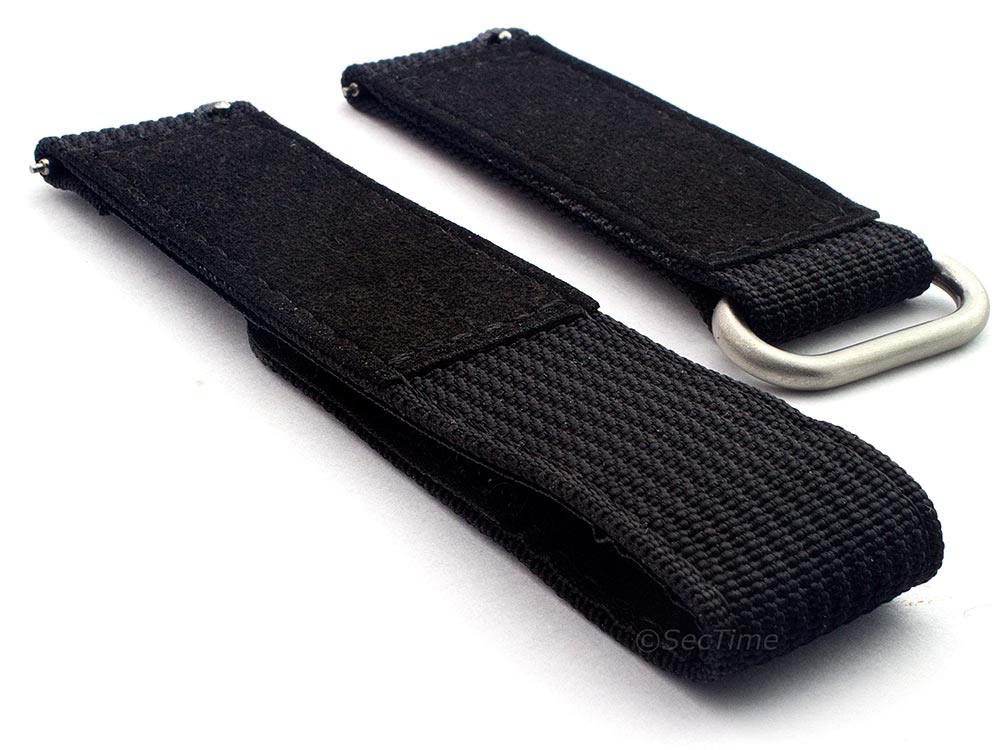 Quick Release Watch Strap Ribbed Nylon Hook & Loop TP Black 02