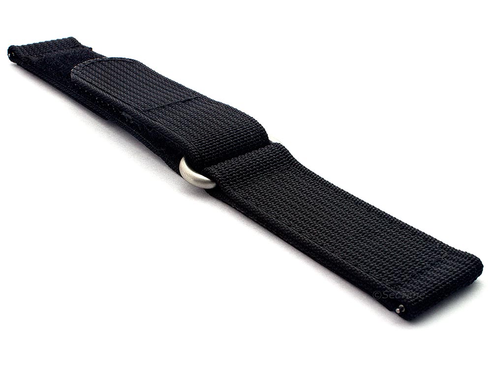 Quick Release Watch Strap Ribbed Nylon Hook & Loop TP Black 03