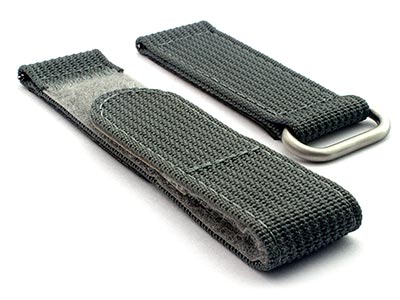 Quick Release Watch Strap Ribbed Nylon Hook & Loop TP Grey 22mm