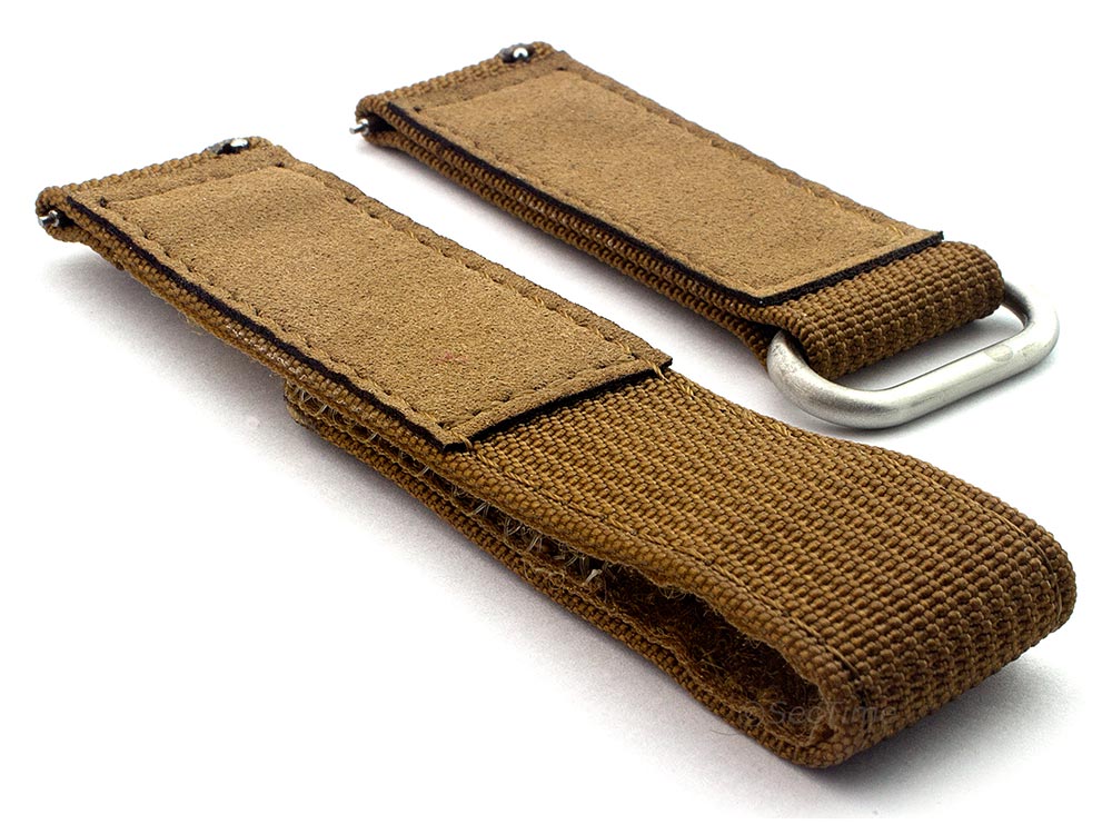 Quick Release Watch Strap Ribbed Nylon Hook & Loop TP Khaki-Brown 02