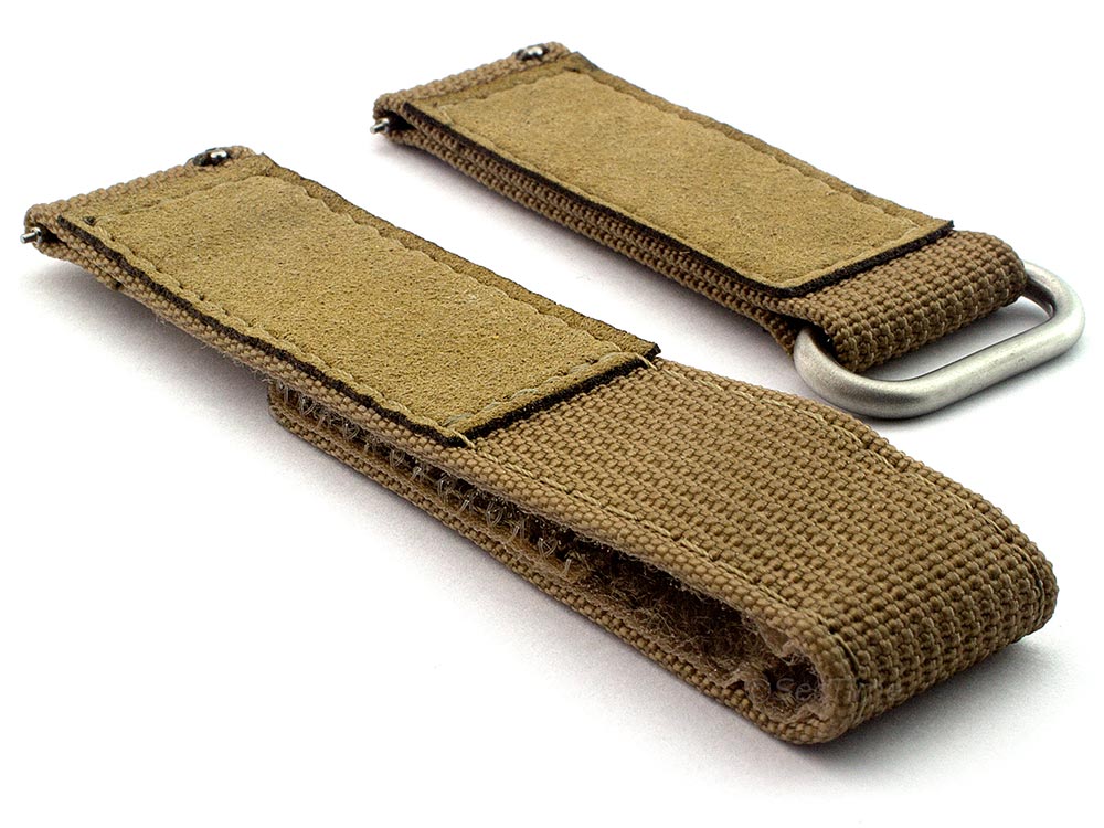 Quick Release Watch Strap Ribbed Nylon Hook & Loop TP Khaki 02
