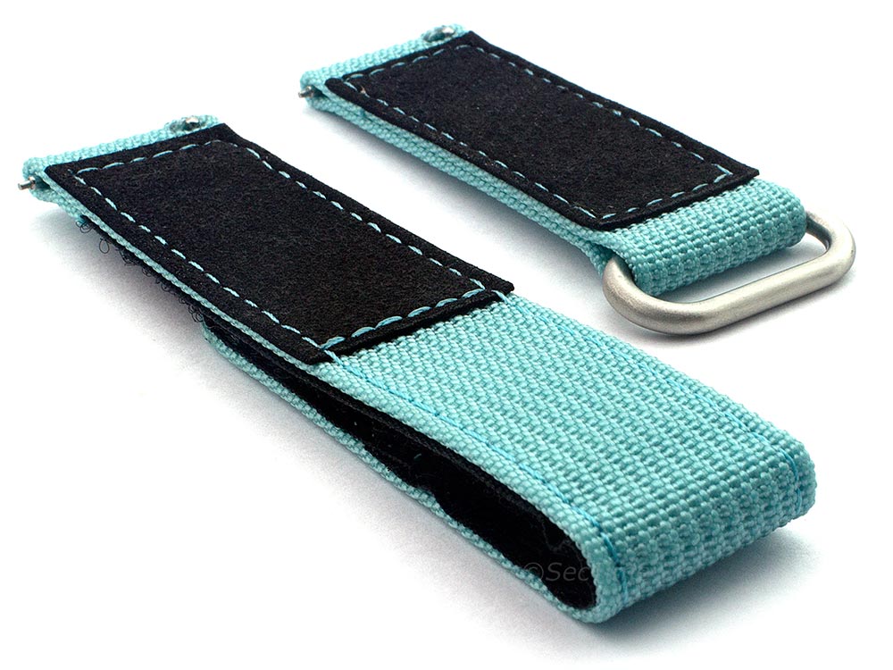 Quick Release Watch Strap Ribbed Nylon Hook & Loop TP Turquoise 02