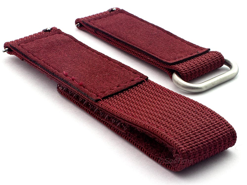 Quick Release Watch Strap Ribbed Nylon Hook & Loop TP Maroon 02