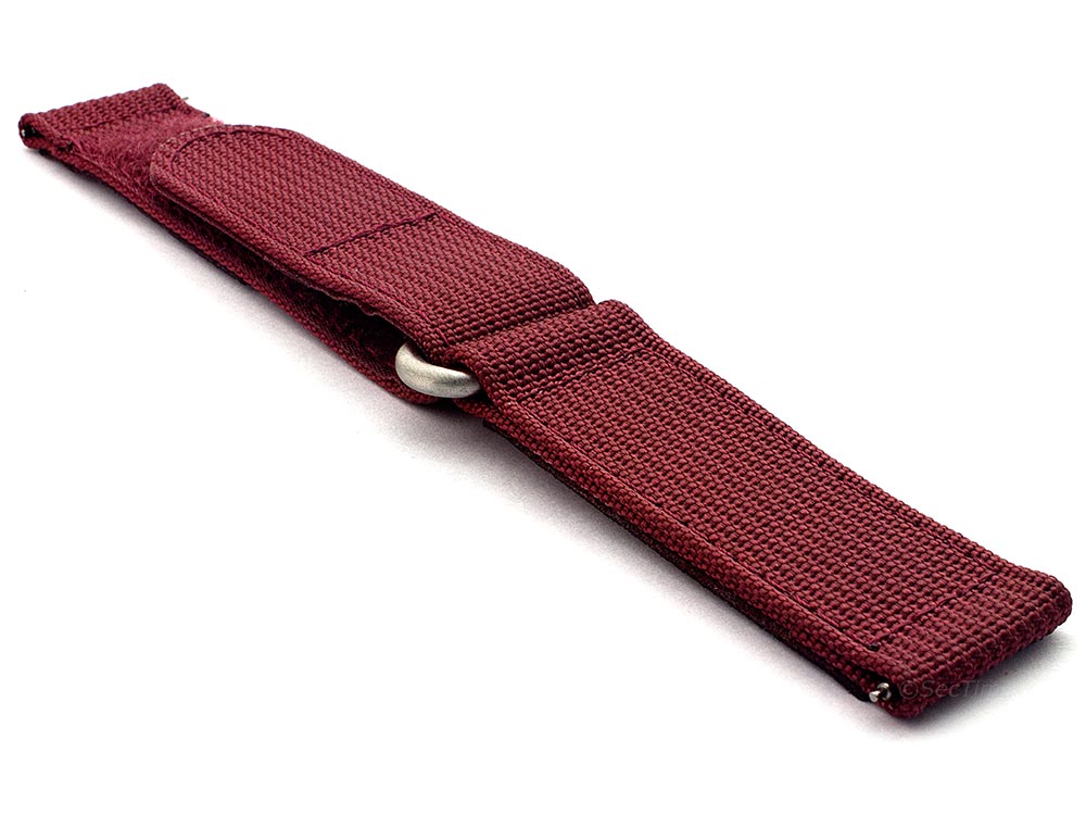 Quick Release Watch Strap Ribbed Nylon Hook & Loop TP Maroon 03