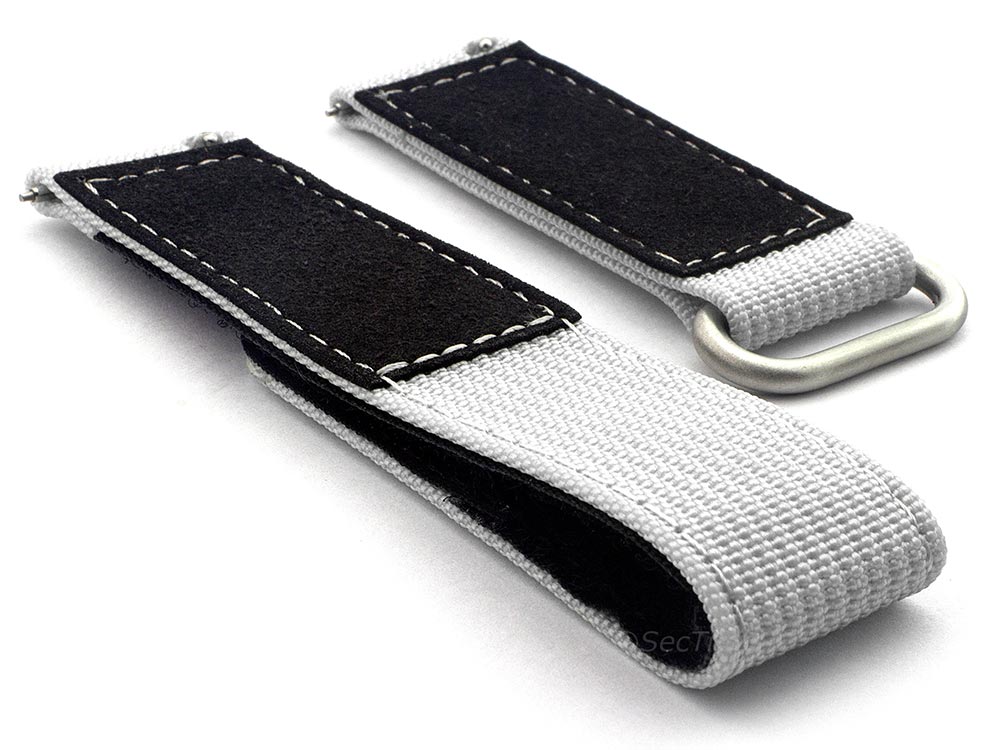 Quick Release Watch Strap Ribbed Nylon Hook & Loop TP White 02