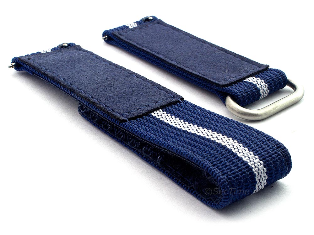 Quick Release Watch Strap Ribbed Nylon Hook & Loop TP Navy Blue/White (3) 02