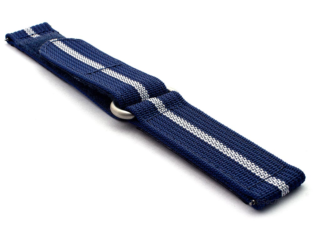 Quick Release Watch Strap Ribbed Nylon Hook & Loop TP Navy Blue/White (3) 03