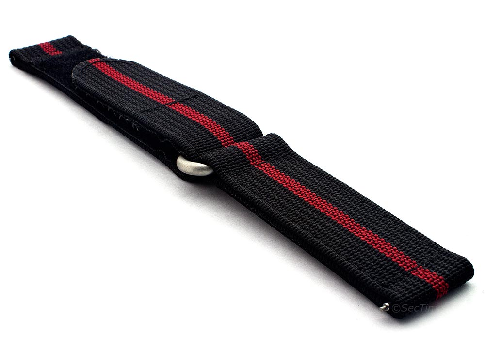 Quick Release Watch Strap Ribbed Nylon Hook & Loop TP Black/Red (3) 03