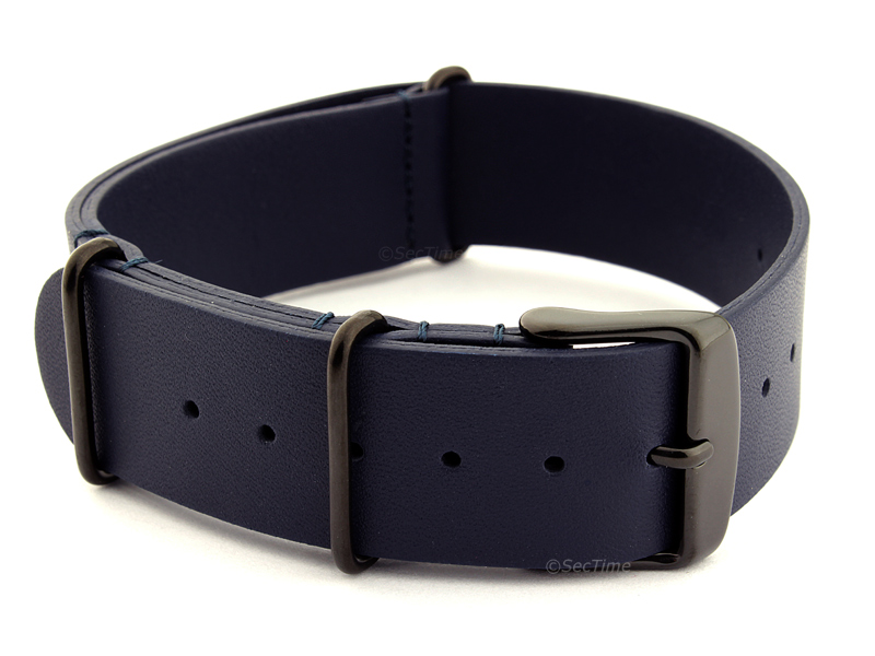 Leather Nato Strap PVD Navy Blue 02