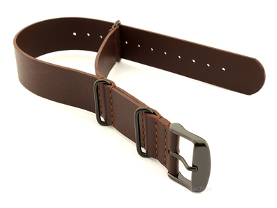 Genuine Leather Nato Watch Strap PVD Hardware Dark Brown 24mm