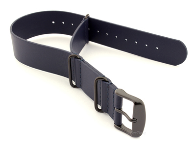 Genuine Leather Nato Watch Strap PVD Hardware Navy Blue 22mm