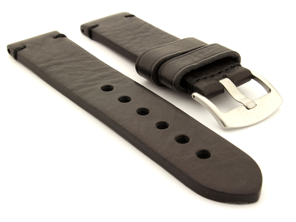 Two Tone Leather Watch Strap Maracana Black 01