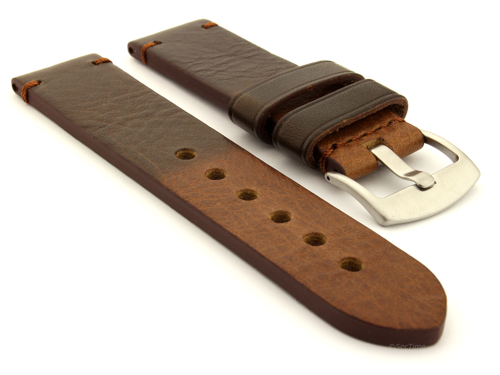 Two Tone Leather Watch Strap Maracana Dark Brown 01