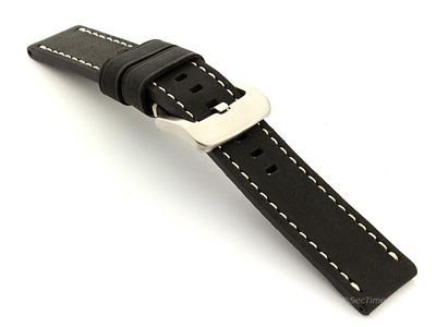 Leather Watch Strap Marina fits Panerai 24mm Matte Black