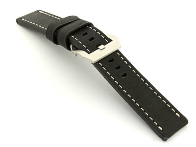 Leather Watch Strap Marina Matte Black 26mm