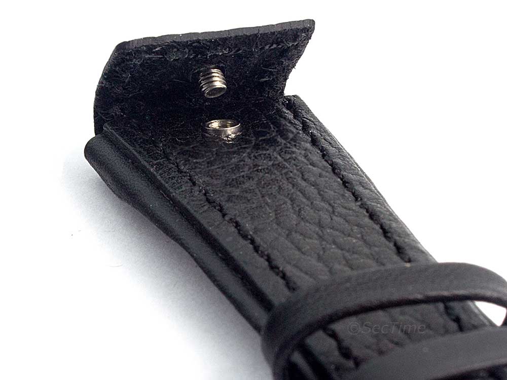 Military Style Leather Watch Strap, Fixed Lugs with Screw Black(grained) 03