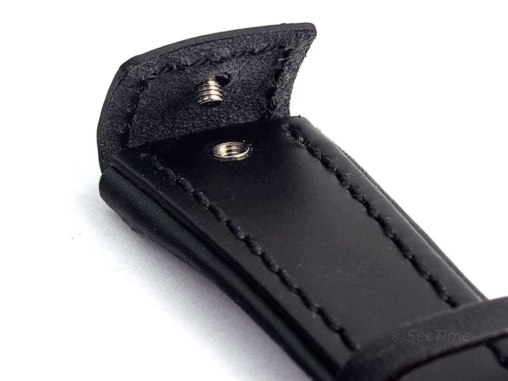 Military Style Leather Watch Strap, Fixed Lugs with Screw Black 03