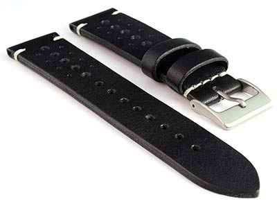 Perforated Genuine Leather Watch Strap Band Mirage Rally Racing Black 01