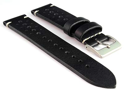 Perforated Genuine Leather Watch Strap Band Mirage Rally Racing Black 19mm