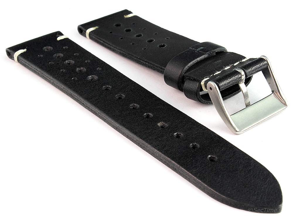 Perforated Genuine Leather Watch Strap Band Mirage Rally Racing Black 02