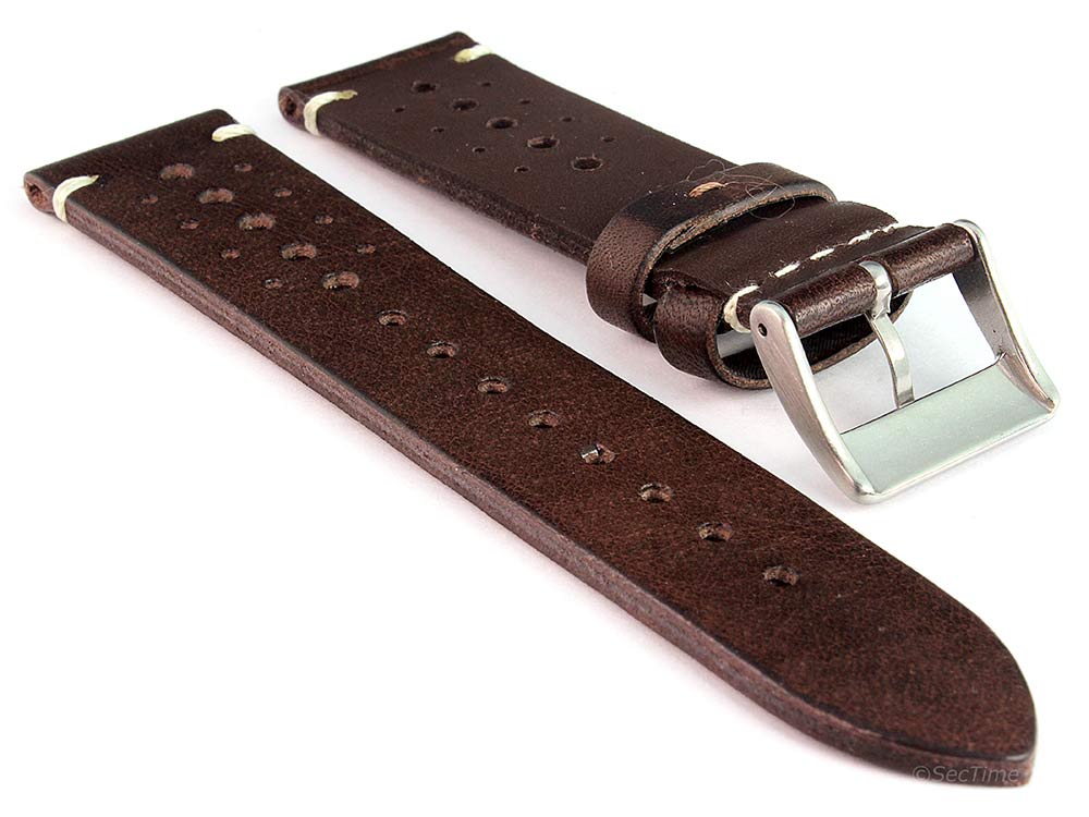 Perforated Genuine Leather Watch Strap Band Mirage Rally Racing Dark Brown 02