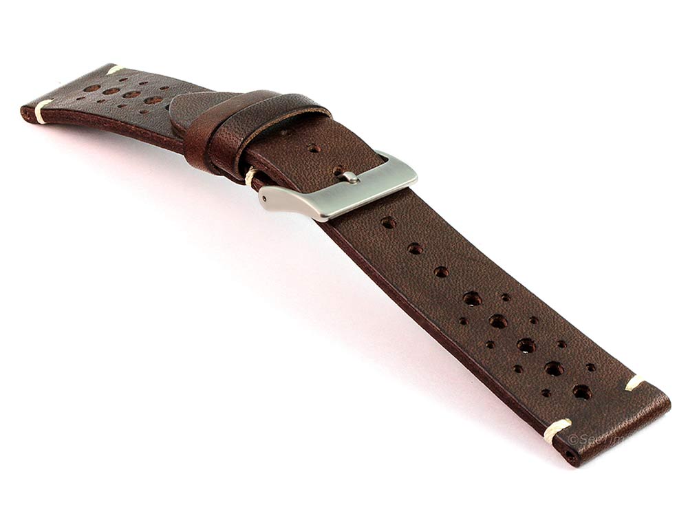 Perforated Genuine Leather Watch Strap Band Mirage Rally Racing Dark Brown 03