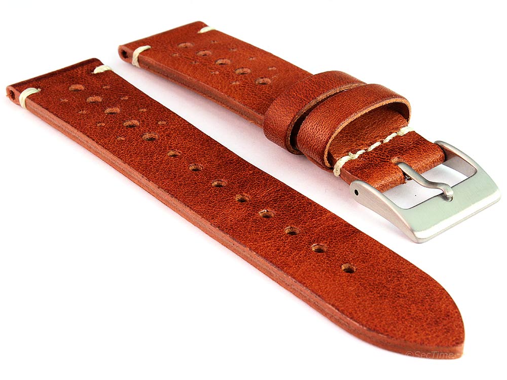 Perforated Genuine Leather Watch Strap Band Mirage Rally Racing Brown 01