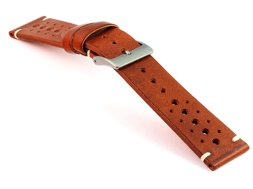 Perforated Genuine Leather Watch Strap Band Mirage Rally Racing Brown 03