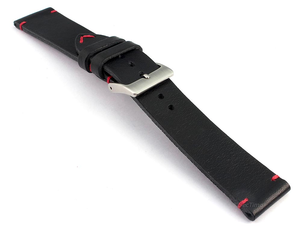 Genuine Leather Watch Strap Band Mirage Black/Red 03