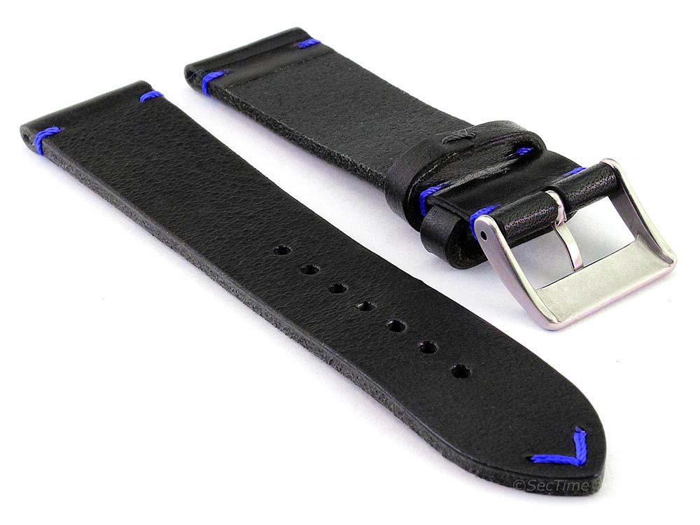 Genuine Leather Watch Strap Band Mirage Black/Blue 02