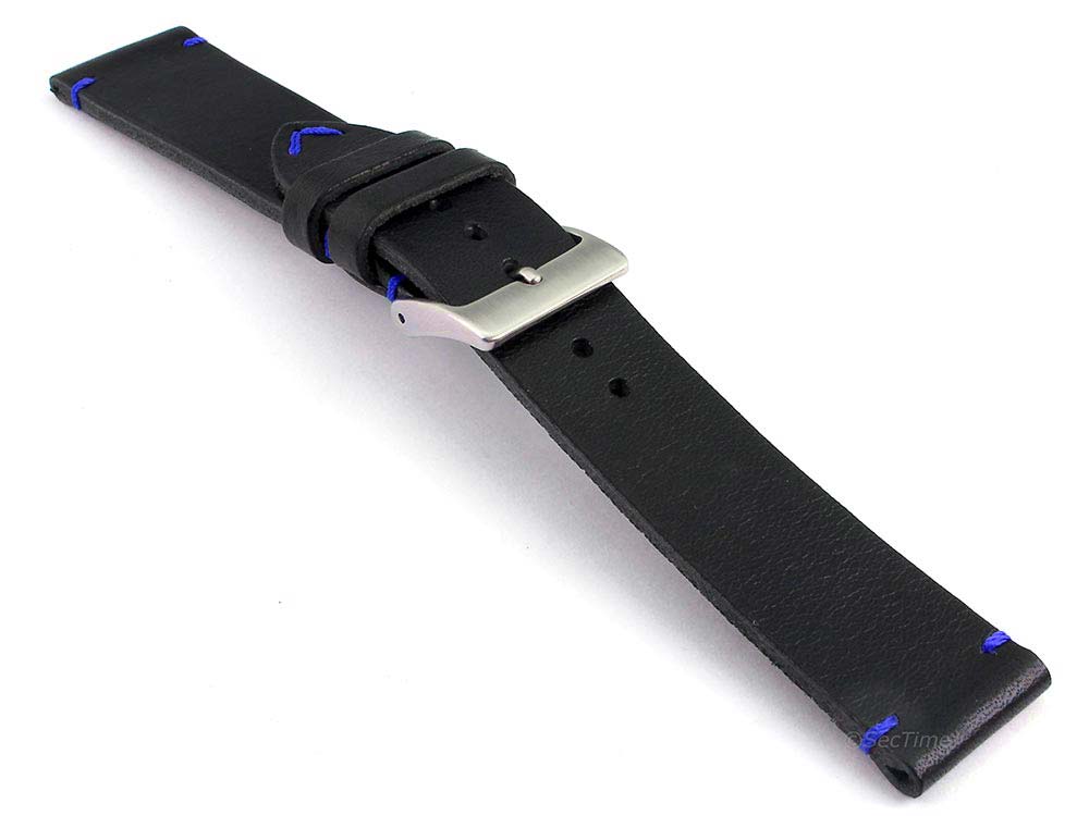 Genuine Leather Watch Strap Band Mirage Black/Blue 03
