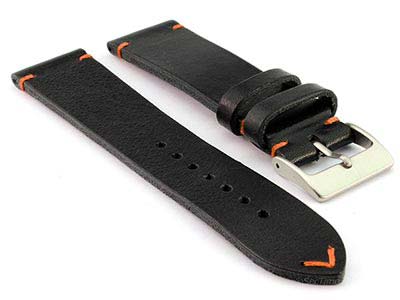 Genuine Leather Watch Strap Band Mirage Black/Orange 18mm